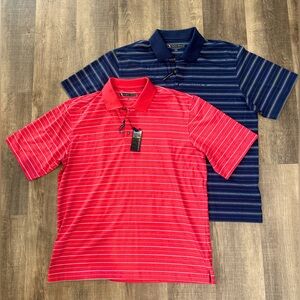 NWT Pebble Beach Red and Navy Striped Polo Set of 2. SIZE XL